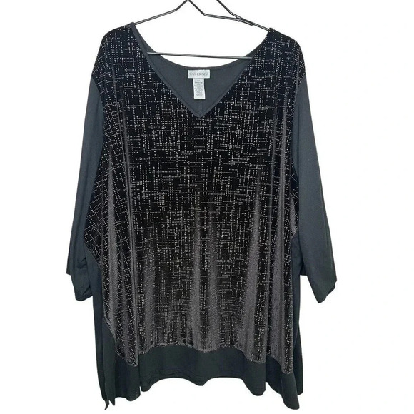 Catherines Top Blouse 4X 30/32W Black Metallic Detail Velvet 3/4 Sleeve - Picture 1 of 9